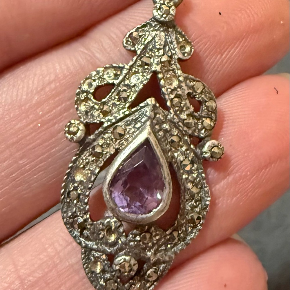 Vintage Sterling Silver and Amethyst Pendant - Picture 3 of 3